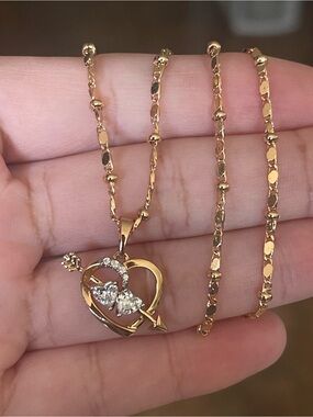 Gold Tone Heart Arrow Pendant Necklace